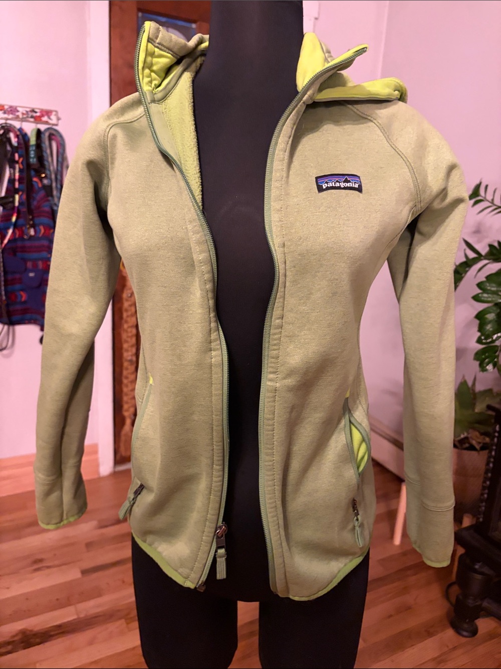 Patagonia Women's Lime Green Hooded Fleece Utility Jacket
